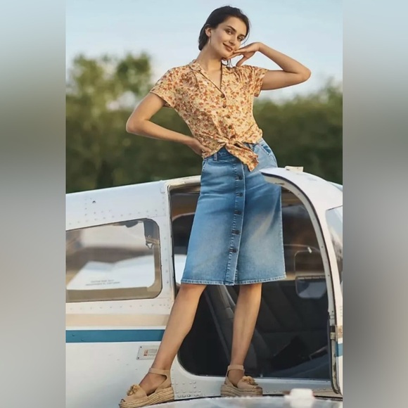 Anthropologie Maeve Button Down Citrus Tie Shirt Sz 8 - Picture 3 of 13